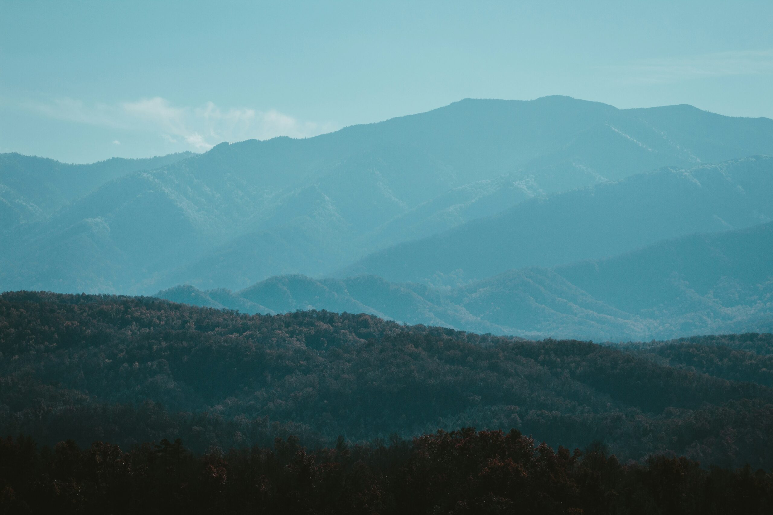 Mountains in the distance on a foggy day.