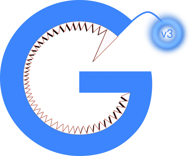 The G from the Google logo with teeth and a lure resembling that of an anglerfish. The lure is labelled as v3.
