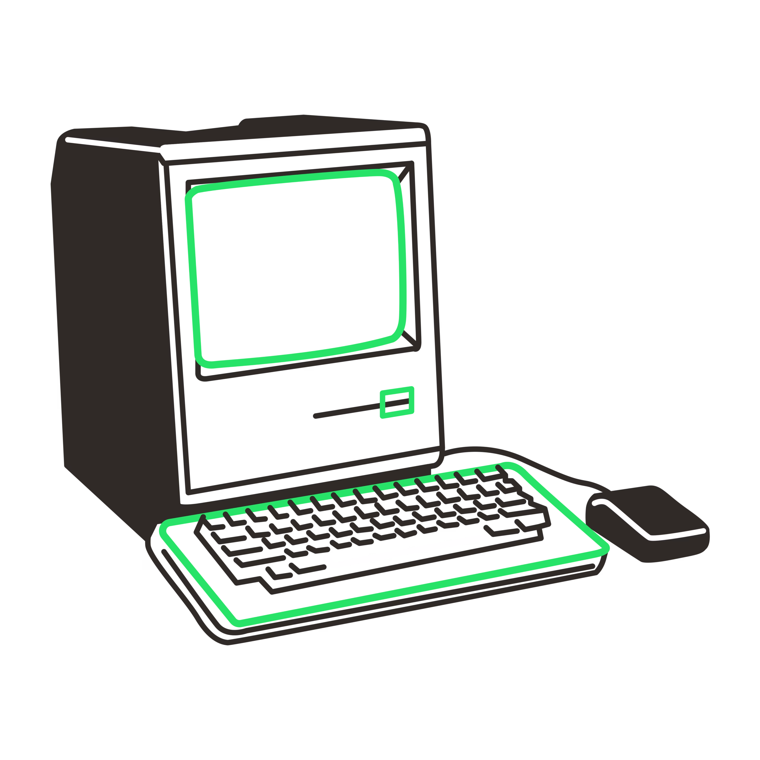 An old computer with a mouse and keyboard